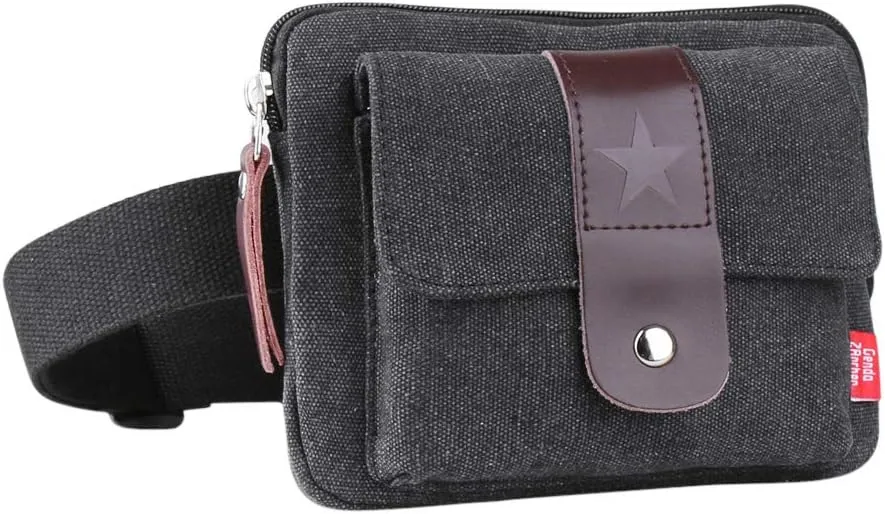 Fanny Packs for Women Men Small Canvas Support 47 Inch In Maximun Waistline (Black)