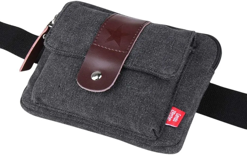 Fanny Packs for Women Men Small Canvas Support 47 Inch In Maximun Waistline (Black)