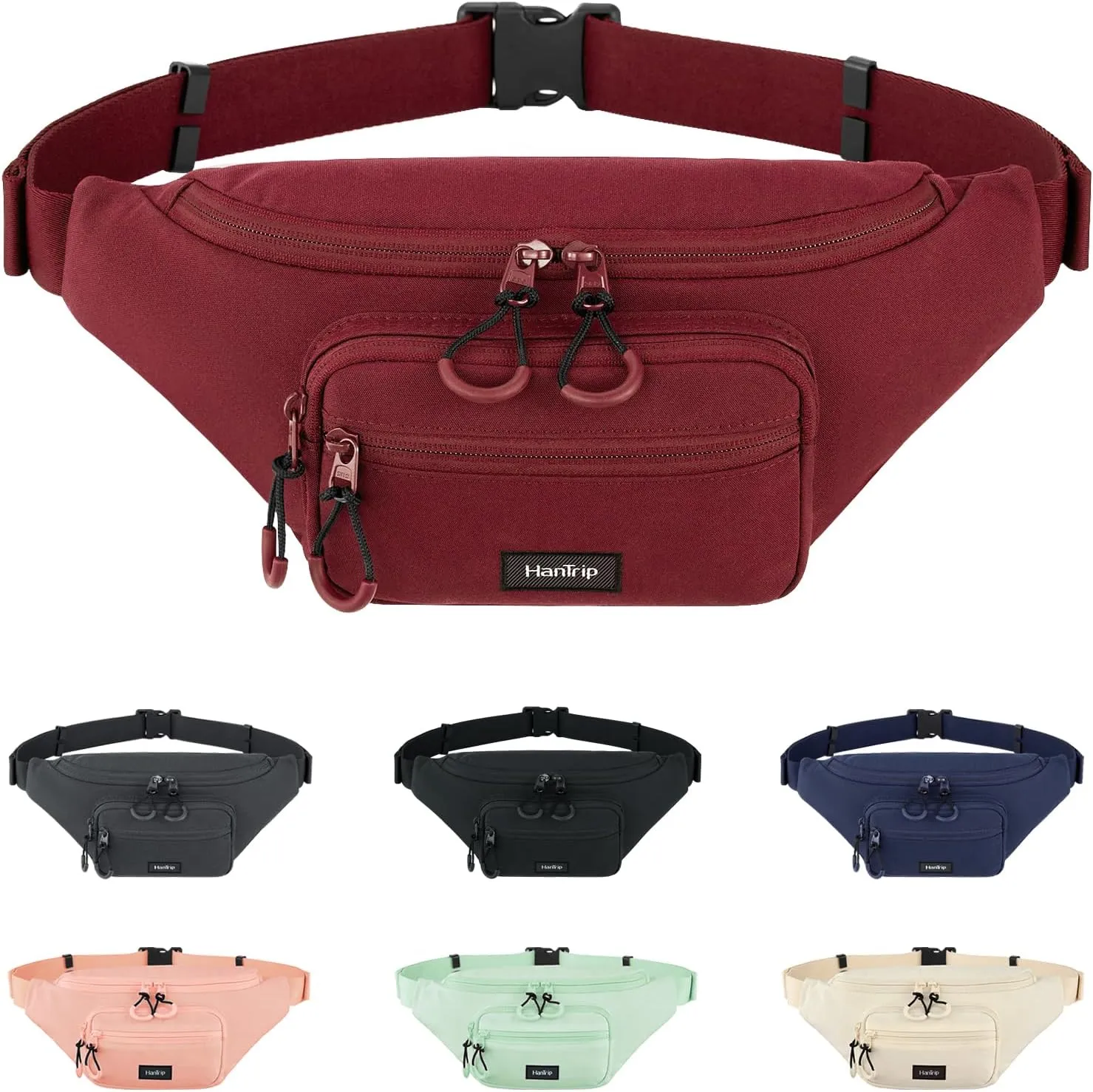 Fanny Packs for Women Men, Small Travel Fanny Pack Lightweight Crossbody Waist Bag Large Capacity, Water Resistant Belt Bags with Adjustable Strap for Hiking, Cycling (Burgundy)
