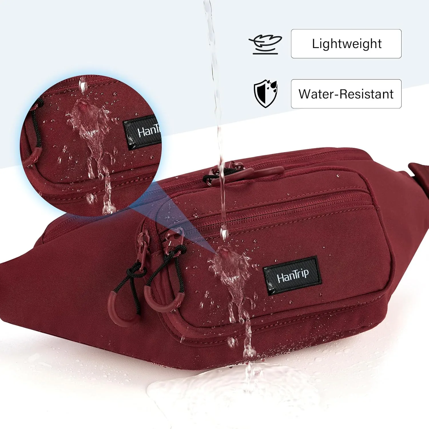 Fanny Packs for Women Men, Small Travel Fanny Pack Lightweight Crossbody Waist Bag Large Capacity, Water Resistant Belt Bags with Adjustable Strap for Hiking, Cycling (Burgundy)