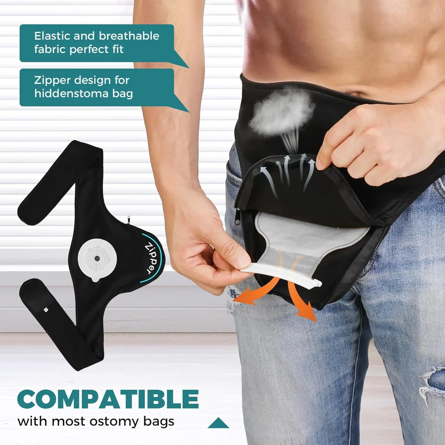 Fanwer Ostomy Belt Black - Stealth Colostomy Belt for Ostomy Bag, Ostomy Wrap, Ostomy Support Belt, Colostomy Bag Covers for Sport & Daily Life