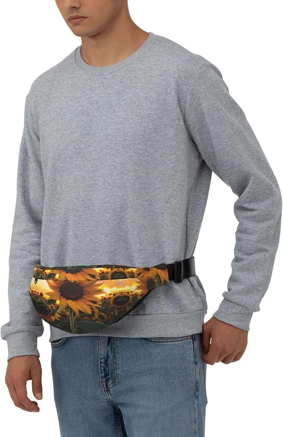 Farm Sunflower Print Large Crossbody Fanny Pack, Cute Waterproof Waist Pack Belt Bag For Men, Women, Stylish Running Accessory