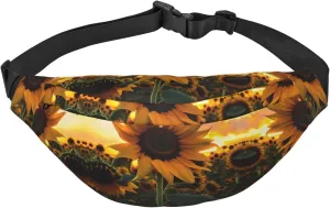 Farm Sunflower Print Large Crossbody Fanny Pack, Cute Waterproof Waist Pack Belt Bag For Men, Women, Stylish Running Accessory
