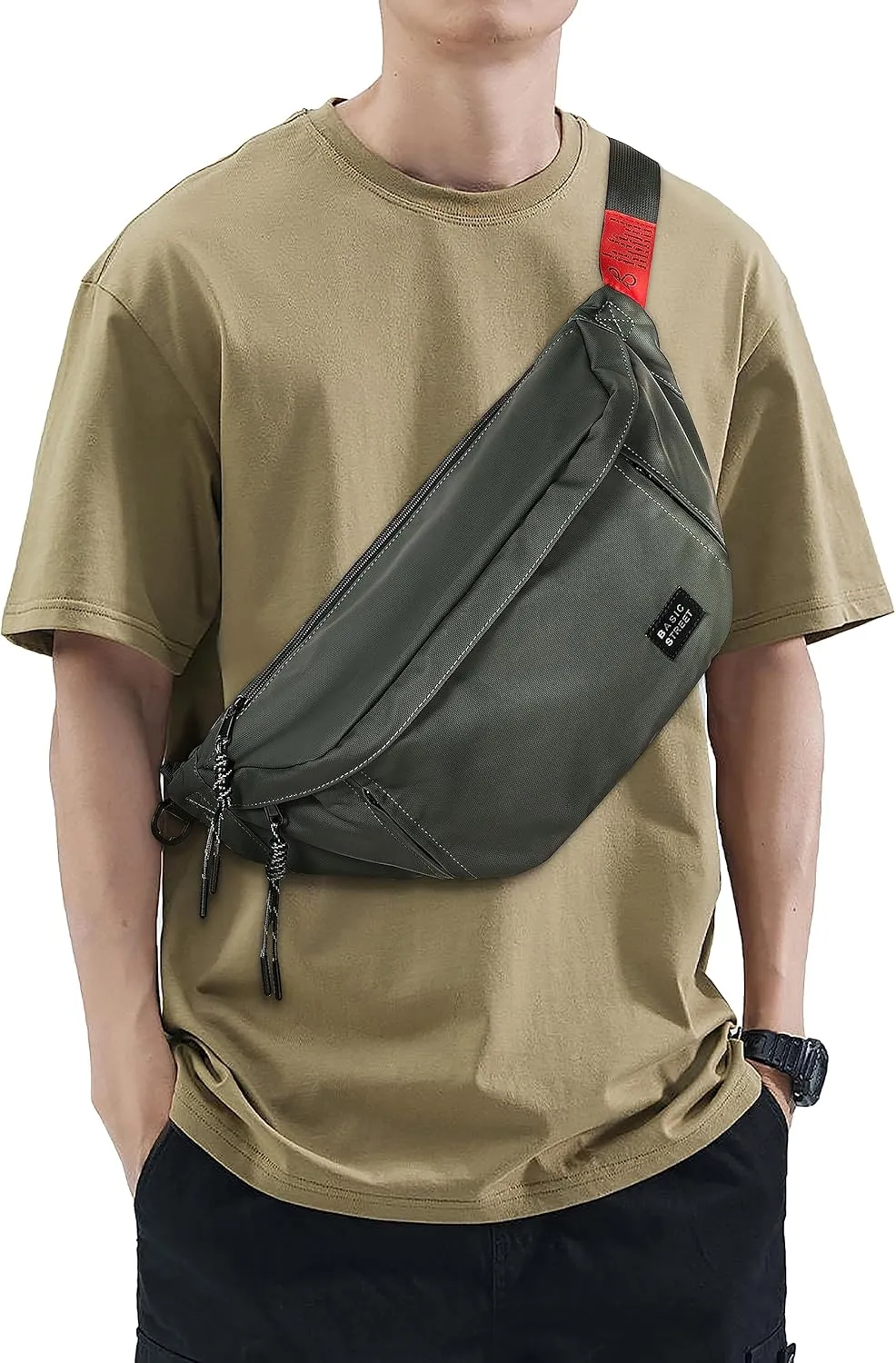 Fashion Large Crossbody Fanny Pack for Men Women,Waterproof Waist Bag fanny Packs belt bag sling bag with 5-Zipper Pockets,Carrying 7.9"phone,Green-Large