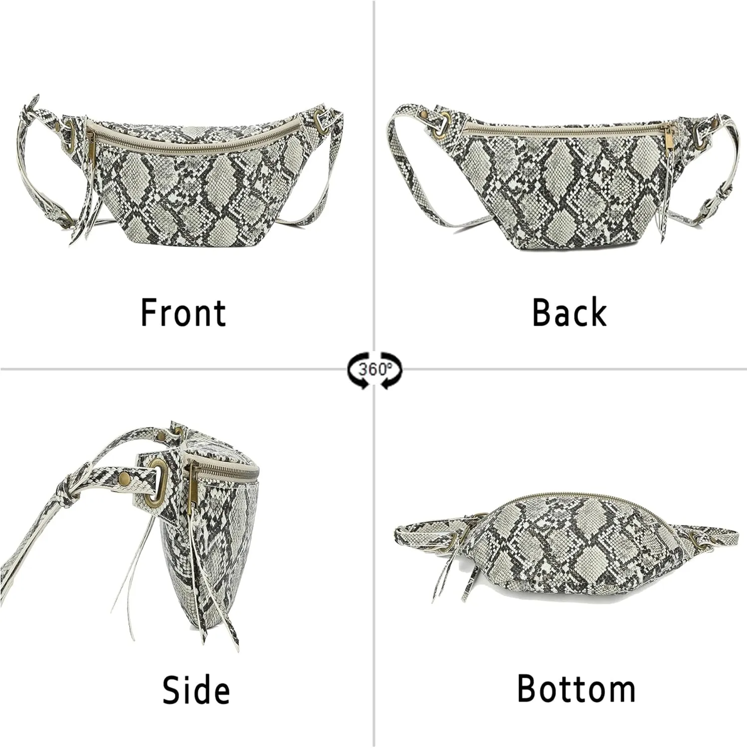 Fashion Waist Pack for Women Men Embossed Snakeskin Leather Fanny Pack Crossbody Bags Waist Belt Bag for Travel Hiking Cycling Beg Beige
