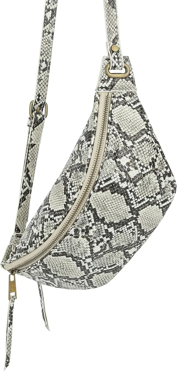 Fashion Waist Pack for Women Men Embossed Snakeskin Leather Fanny Pack Crossbody Bags Waist Belt Bag for Travel Hiking Cycling Beg Beige