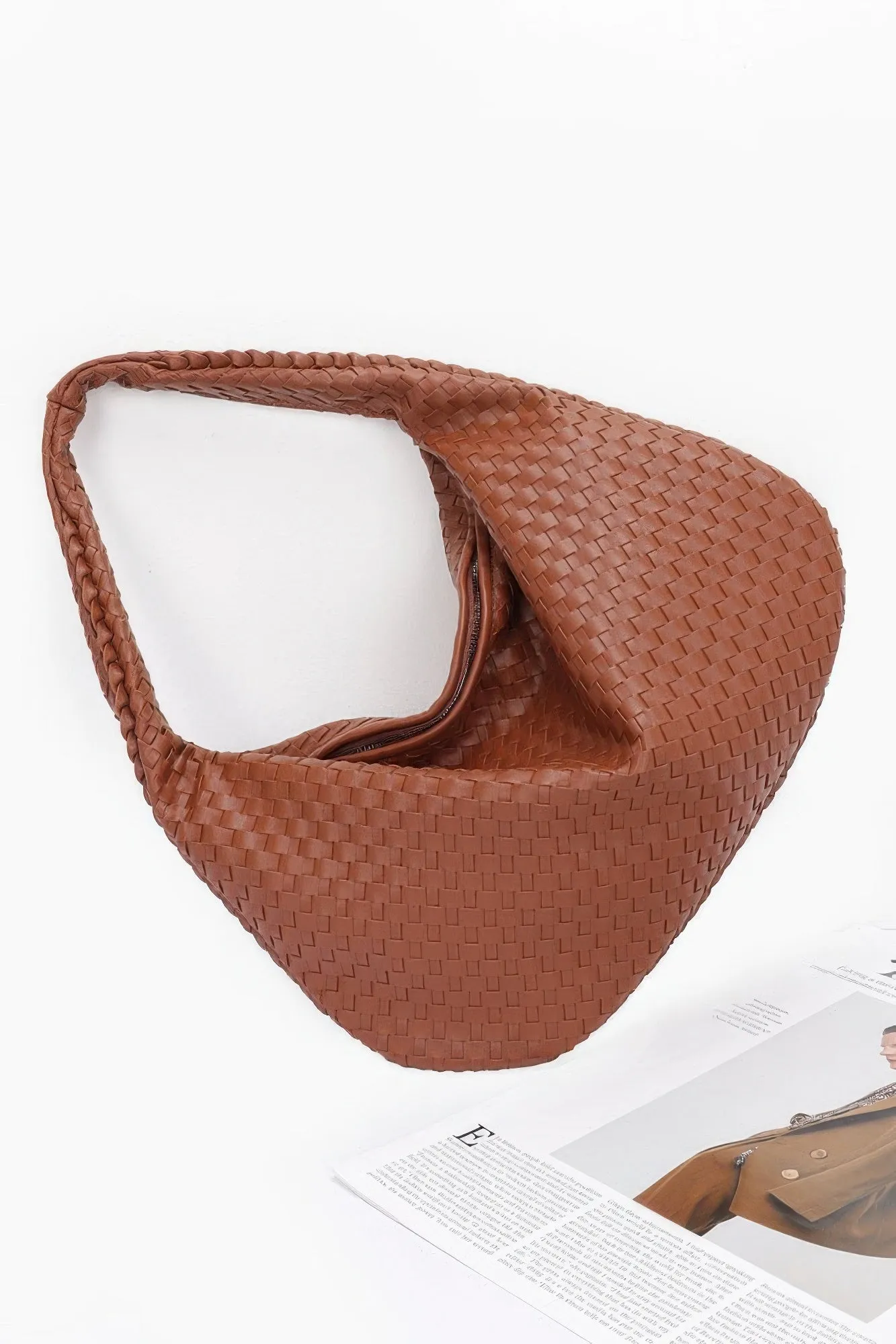 Faux Leather Braided Shoulder Bag