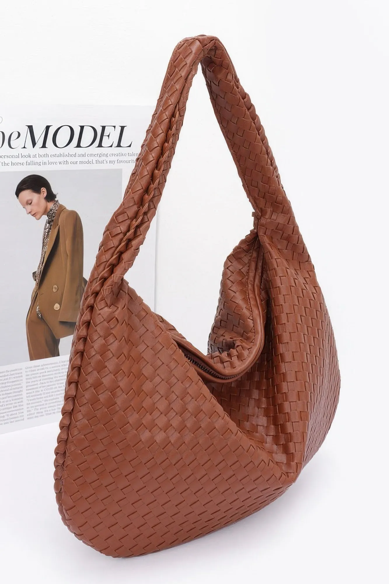 Faux Leather Braided Shoulder Bag