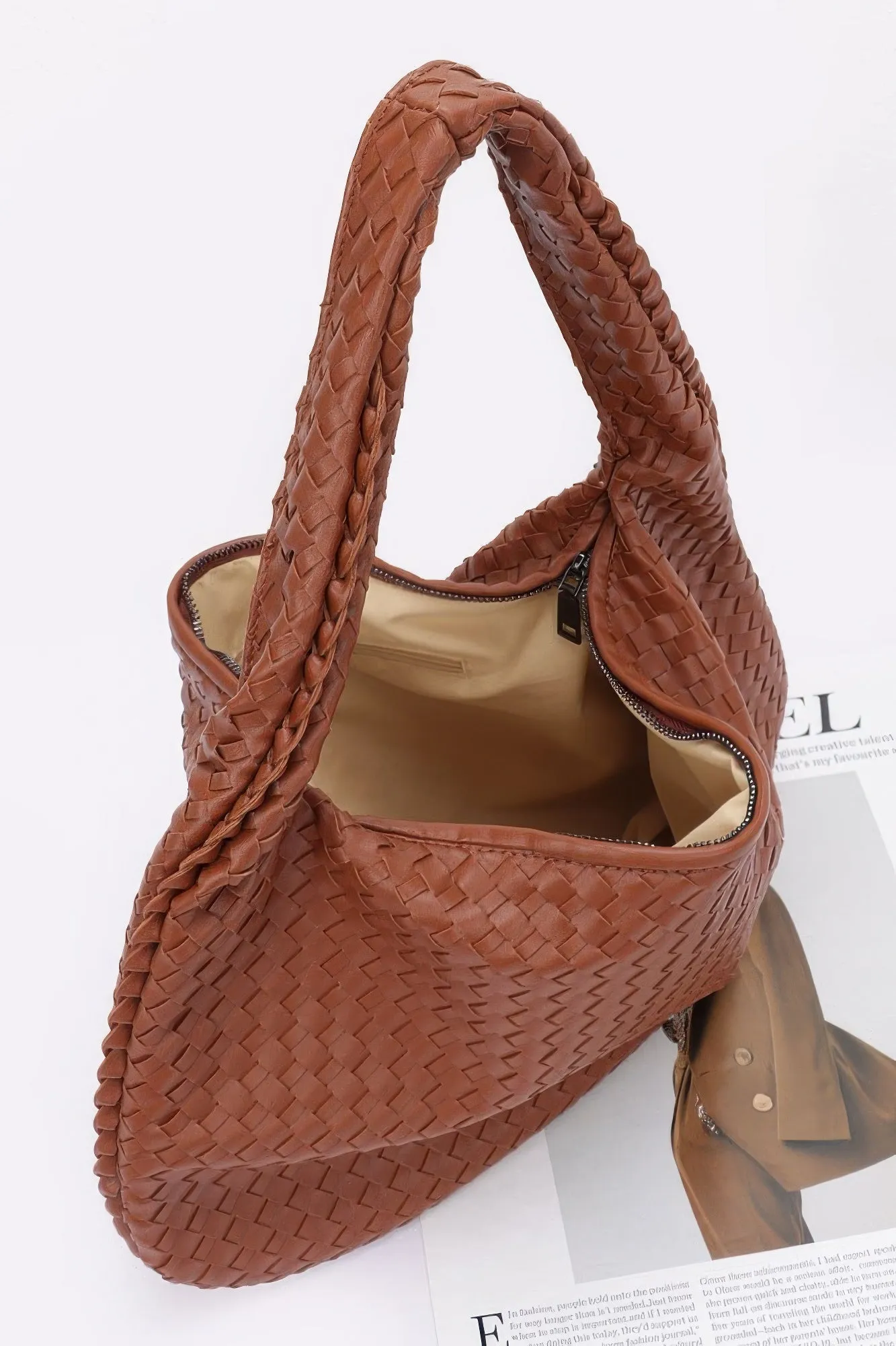 Faux Leather Braided Shoulder Bag