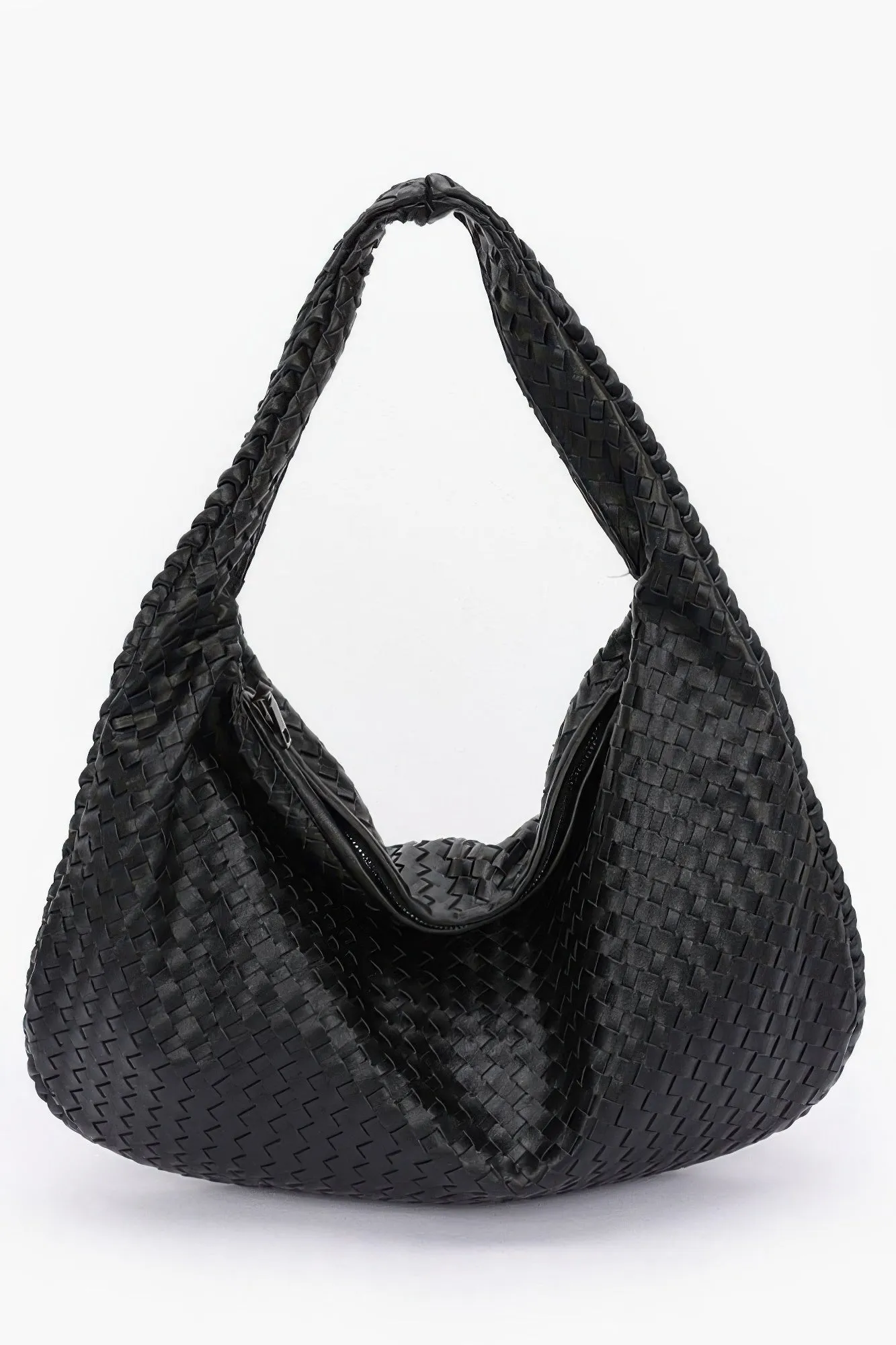 Faux Leather Braided Shoulder Bag
