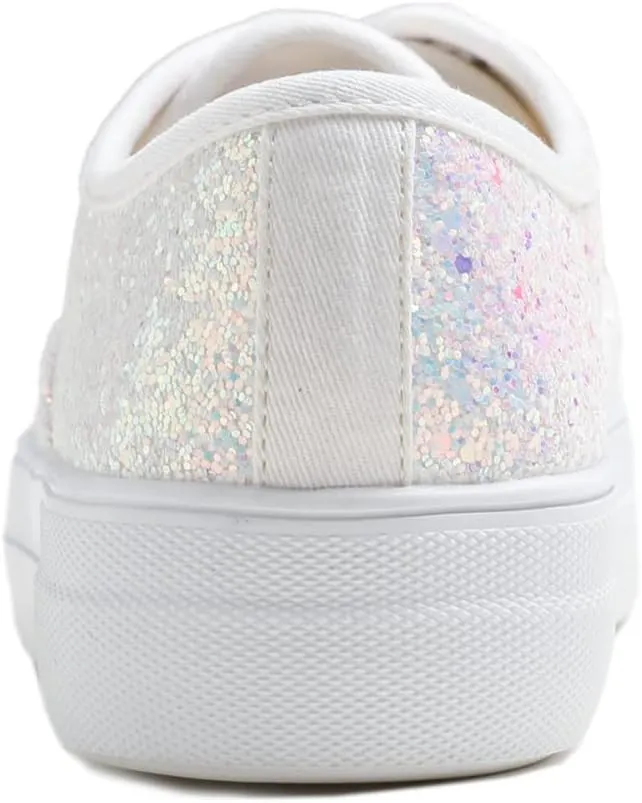 FEVERSOLE Women's Fashion Dress Sneakers Party Bling Casual Flats Embellished Shoes