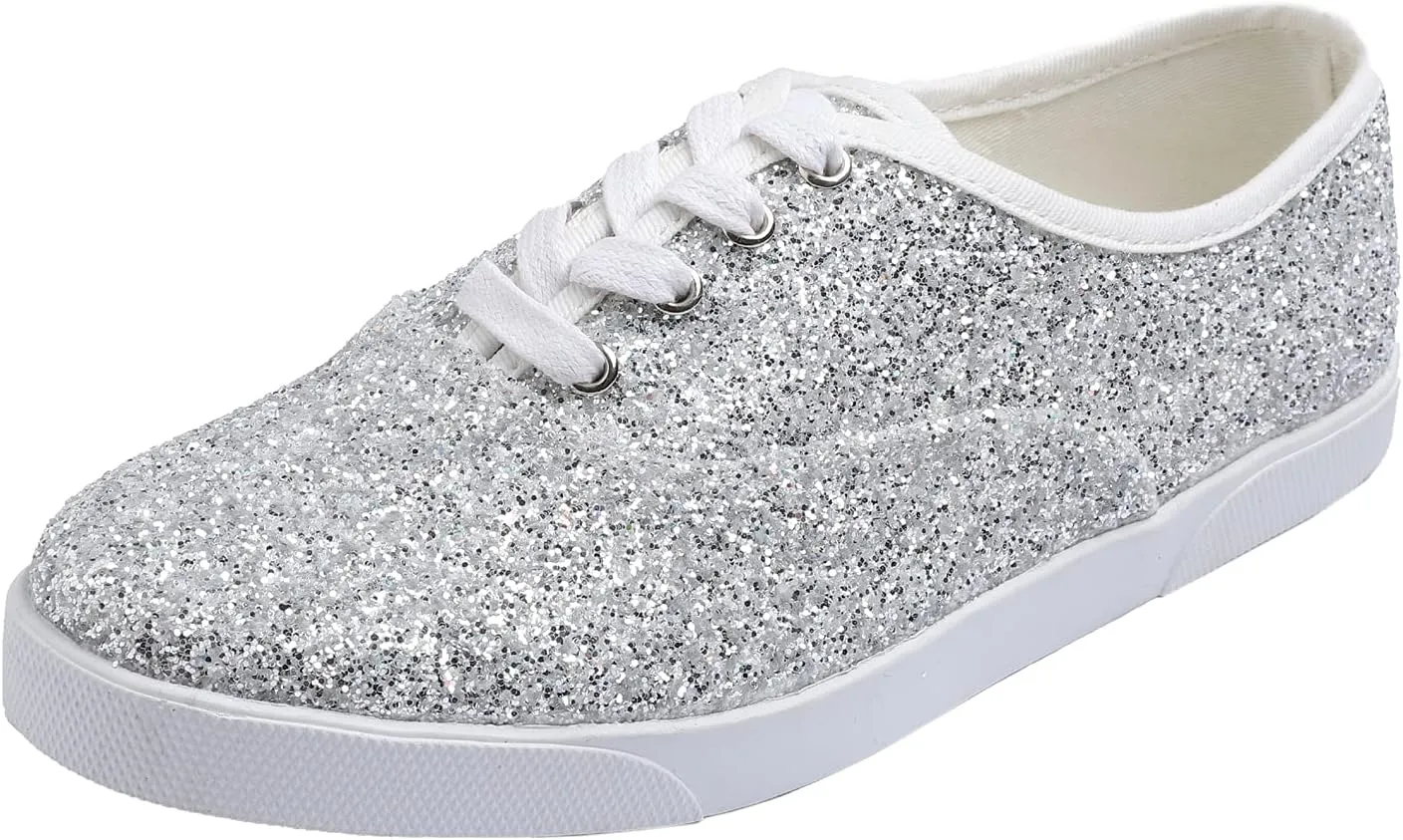 FEVERSOLE Women's Fashion Dress Sneakers Party Bling Casual Flats Embellished Shoes