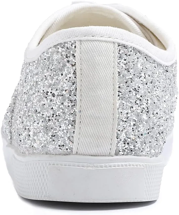 FEVERSOLE Women's Fashion Dress Sneakers Party Bling Casual Flats Embellished Shoes