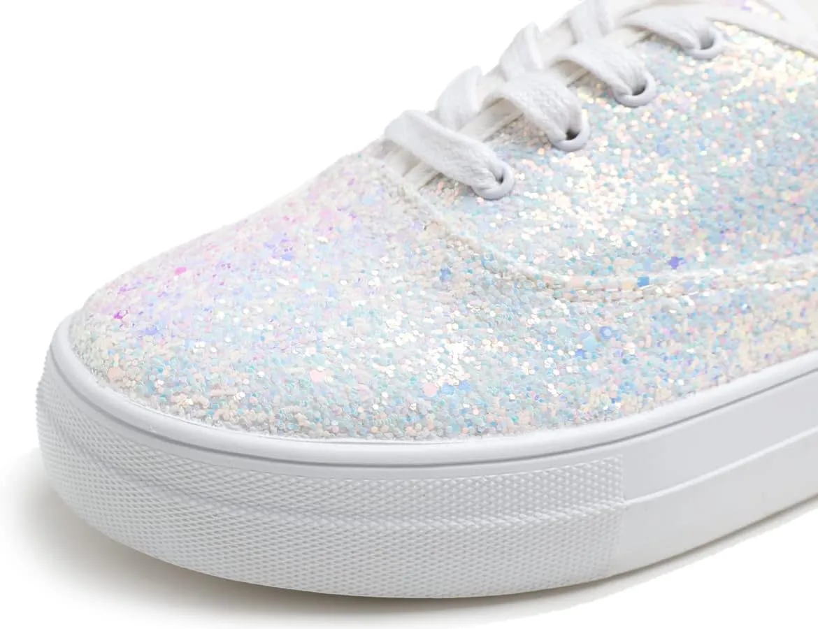 FEVERSOLE Women's Fashion Dress Sneakers Party Bling Casual Flats Embellished Shoes