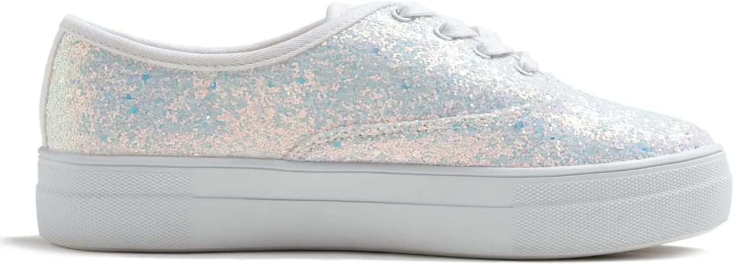FEVERSOLE Women's Fashion Dress Sneakers Party Bling Casual Flats Embellished Shoes