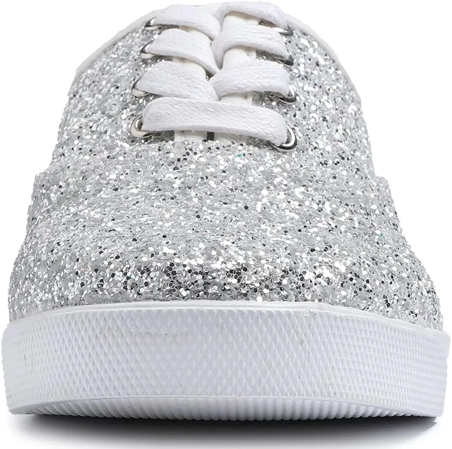 FEVERSOLE Women's Fashion Dress Sneakers Party Bling Casual Flats Embellished Shoes