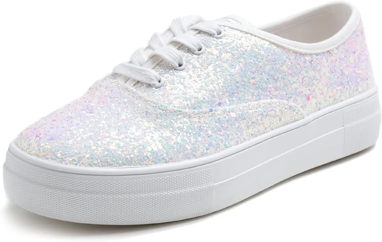 FEVERSOLE Women's Fashion Dress Sneakers Party Bling Casual Flats Embellished Shoes