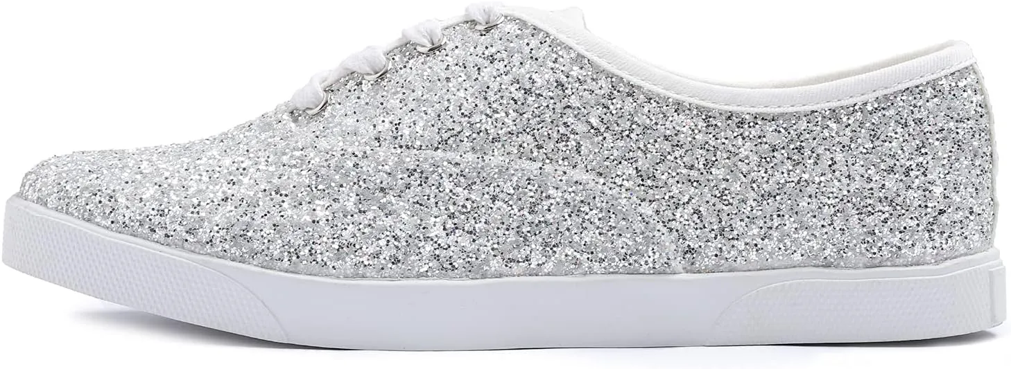 FEVERSOLE Women's Fashion Dress Sneakers Party Bling Casual Flats Embellished Shoes