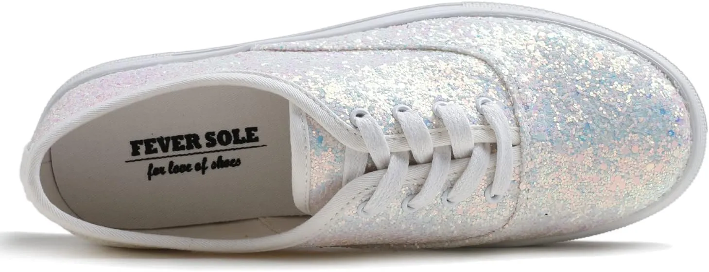 FEVERSOLE Women's Fashion Dress Sneakers Party Bling Casual Flats Embellished Shoes