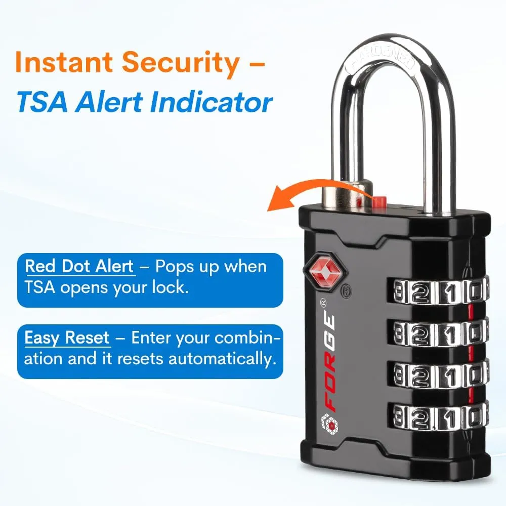 FFORGE 4-Digit TSA Approved Travel Locks – TSA008 Key System, Key Duplication Impossible, Heavy-Duty Combination Padlock for Travel, Gym, Pelican Case. Black 1 Lock.