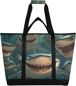 Fierce Shark Herds Reusable Insulated Lunchbox Cooler Bag, Leakproof Kitchen Grocery Bag Collapsible Portable Cooler Tote Bag for Picnic, Camping, Office, Travel