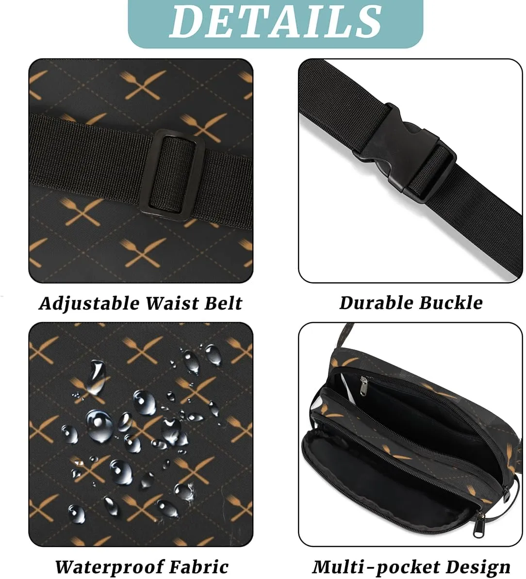 Fine Knives Forks Durable Waterproof Fanny Pack with Double Zipper Closure - Organize Your Essentials with Ease - Lightweight and Comfortable for Men and Women