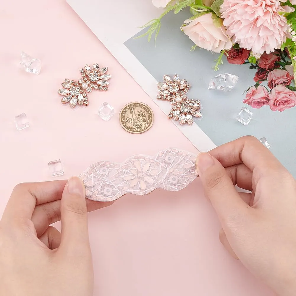 FINGERINSPIRE 3Pcs 2 Style Glitter Hotfix Rhinestone Applique Rose Gold Iron on/Sew Rhinestone Patch Flower Shape Applique Patch for Wedding Dress, Bridal Headpiece, Belt, Shoes or Bags