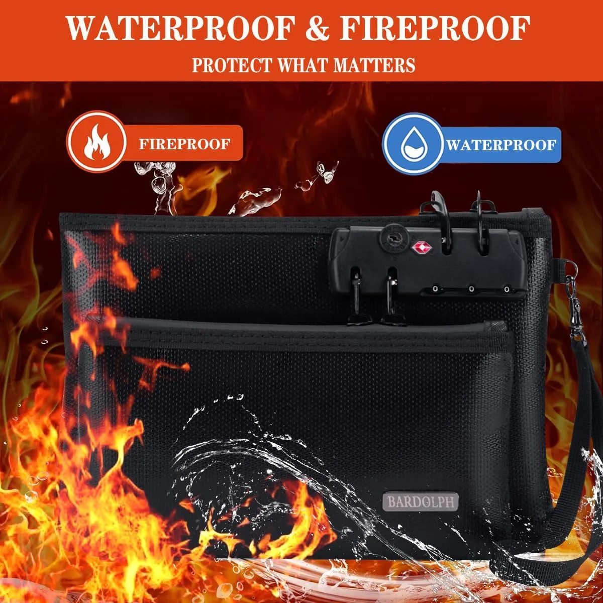 Fireproof Money Bag with Lock, Double layer CashBag Bank Bag for Cash, Valuable Storage Bag,Fireproof Safe Box Money Pouch with Zipper (9.3"x6")