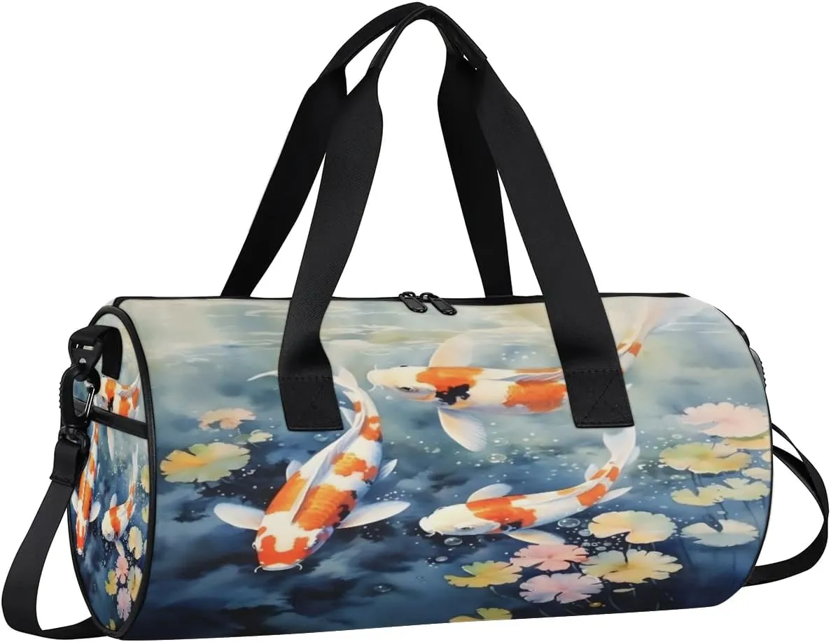 Fish Pond Gym Bag for Women Men Lightweight Weekender Travel Bag Stylish Duffle Bag for Gym Travel Overnight Carry On