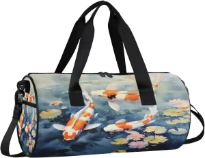 Fish Pond Gym Bag for Women Men Lightweight Weekender Travel Bag Stylish Duffle Bag for Gym Travel Overnight Carry On