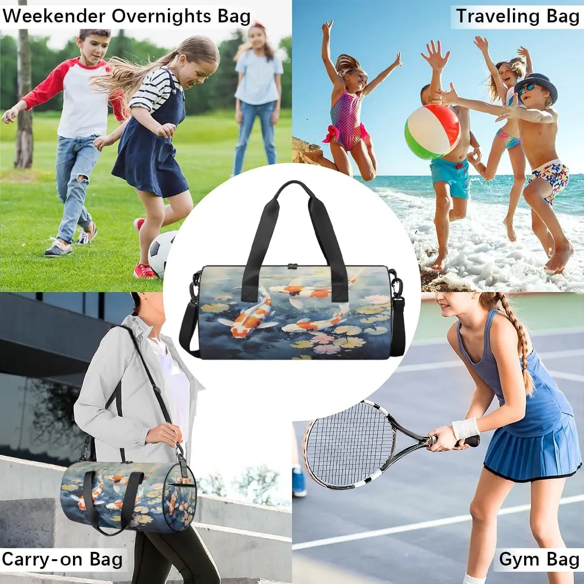 Fish Pond Gym Bag for Women Men Lightweight Weekender Travel Bag Stylish Duffle Bag for Gym Travel Overnight Carry On