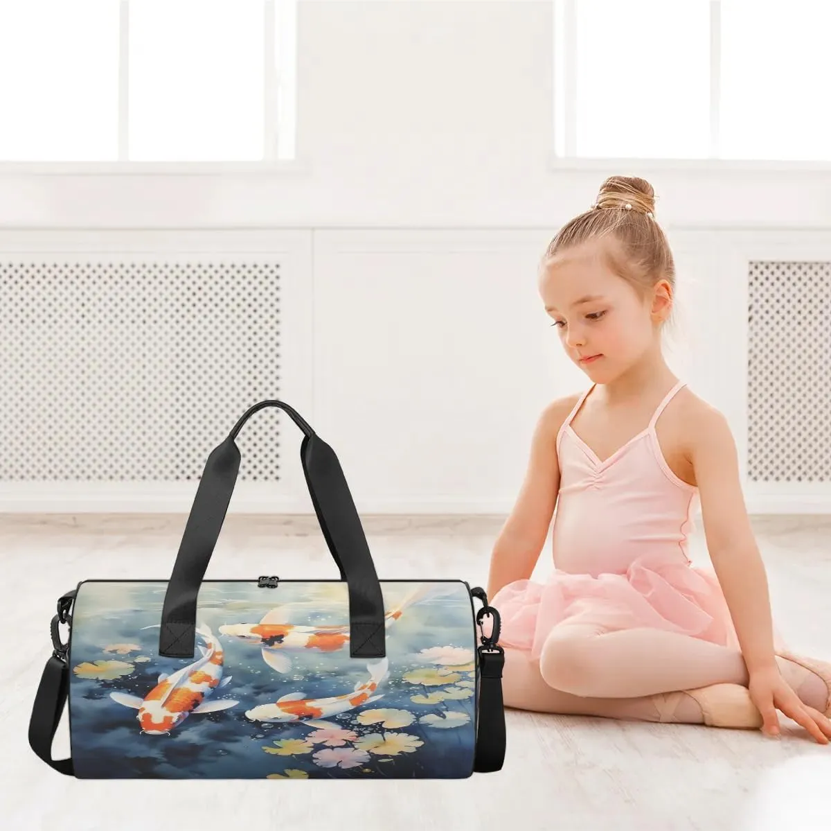 Fish Pond Gym Bag for Women Men Lightweight Weekender Travel Bag Stylish Duffle Bag for Gym Travel Overnight Carry On