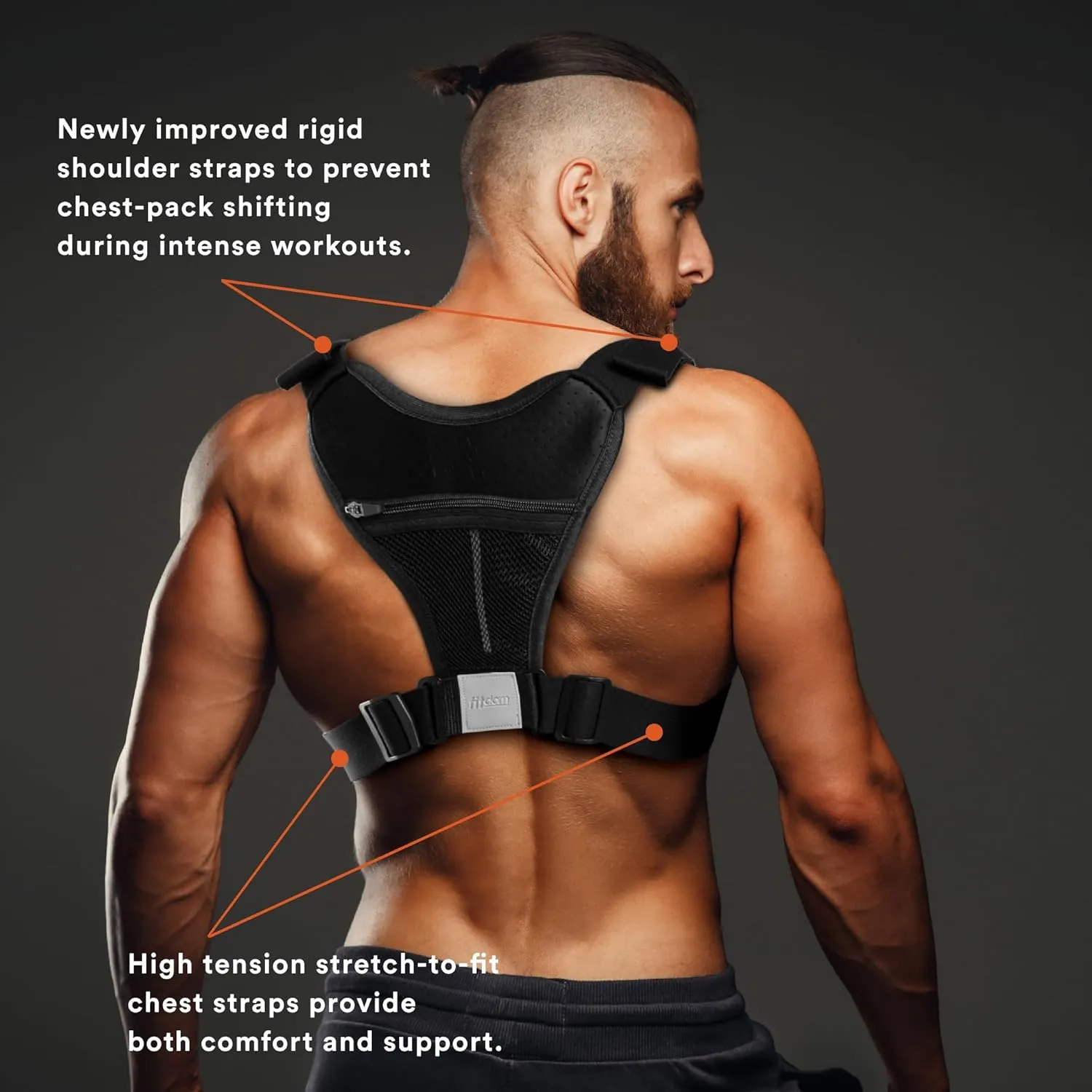 Fitdom Tactical Inspired Sports Utility Chest Pack. Chest Bag For Men With Built-In Phone Holder. This EDC Rig Pouch Vest is Perfect For Workouts, Cycling & Hiking
