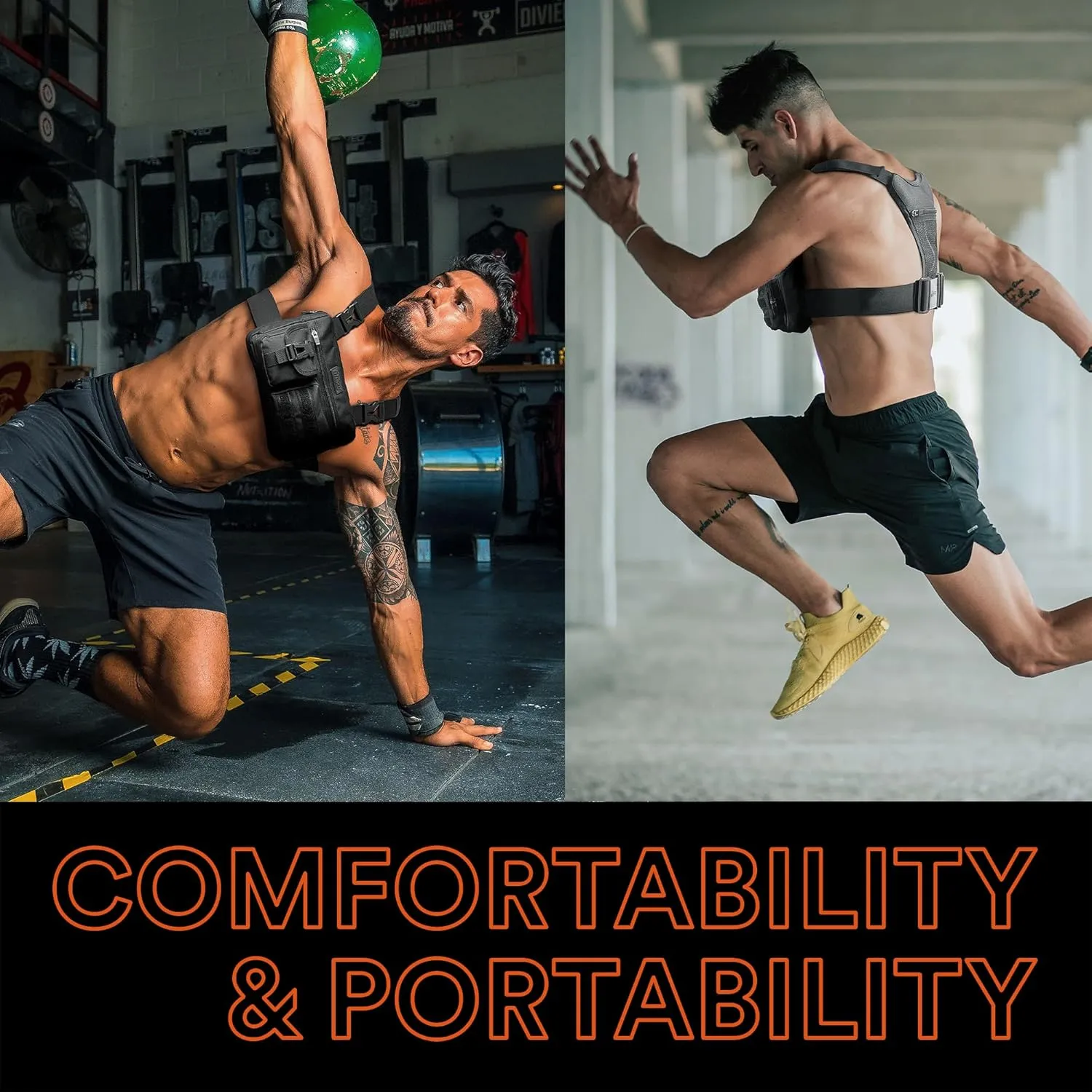 Fitdom Tactical Inspired Sports Utility Chest Pack. Chest Bag For Men With Built-In Phone Holder. This EDC Rig Pouch Vest is Perfect For Workouts, Cycling & Hiking