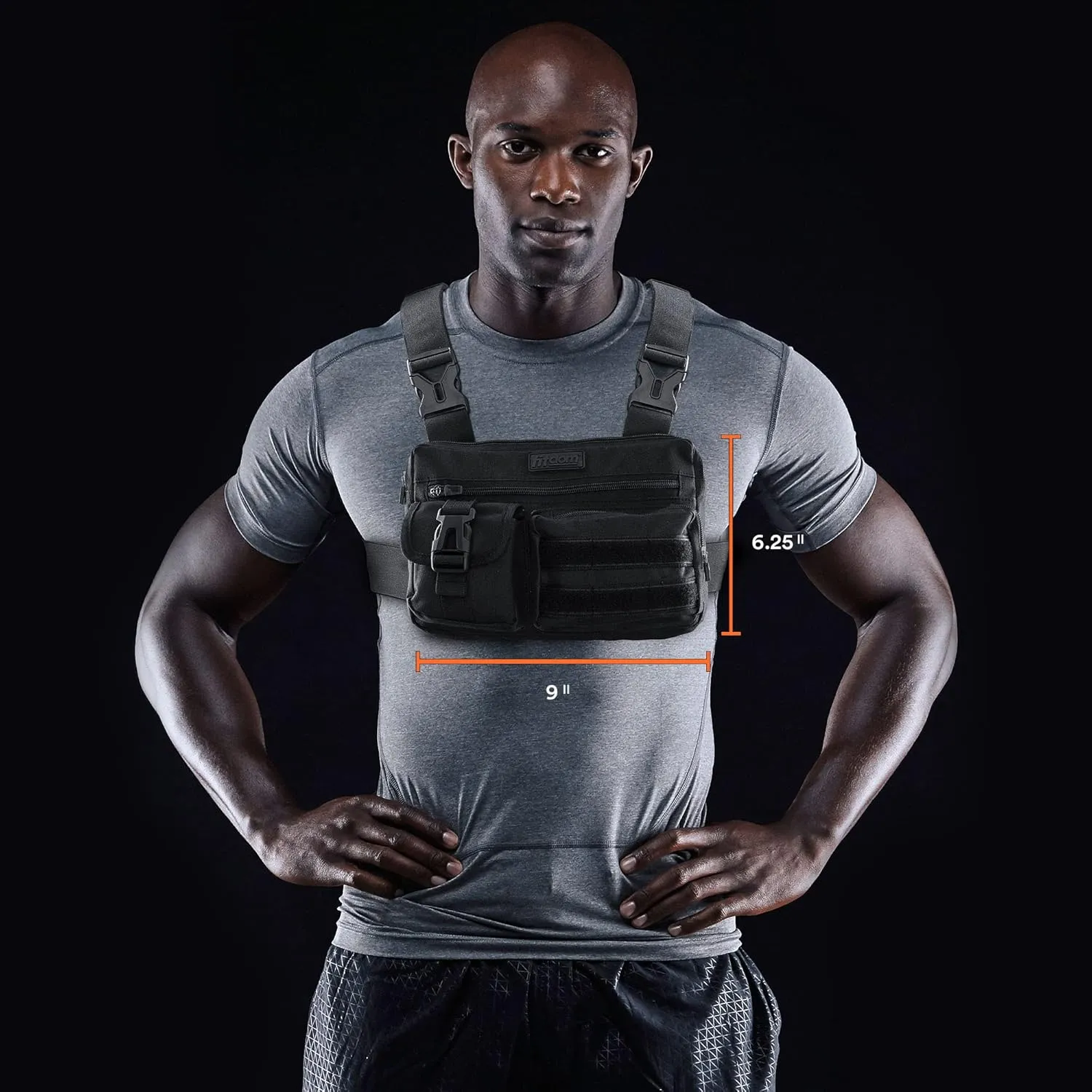 Fitdom Tactical Inspired Sports Utility Chest Pack. Chest Bag For Men With Built-In Phone Holder. This EDC Rig Pouch Vest is Perfect For Workouts, Cycling & Hiking