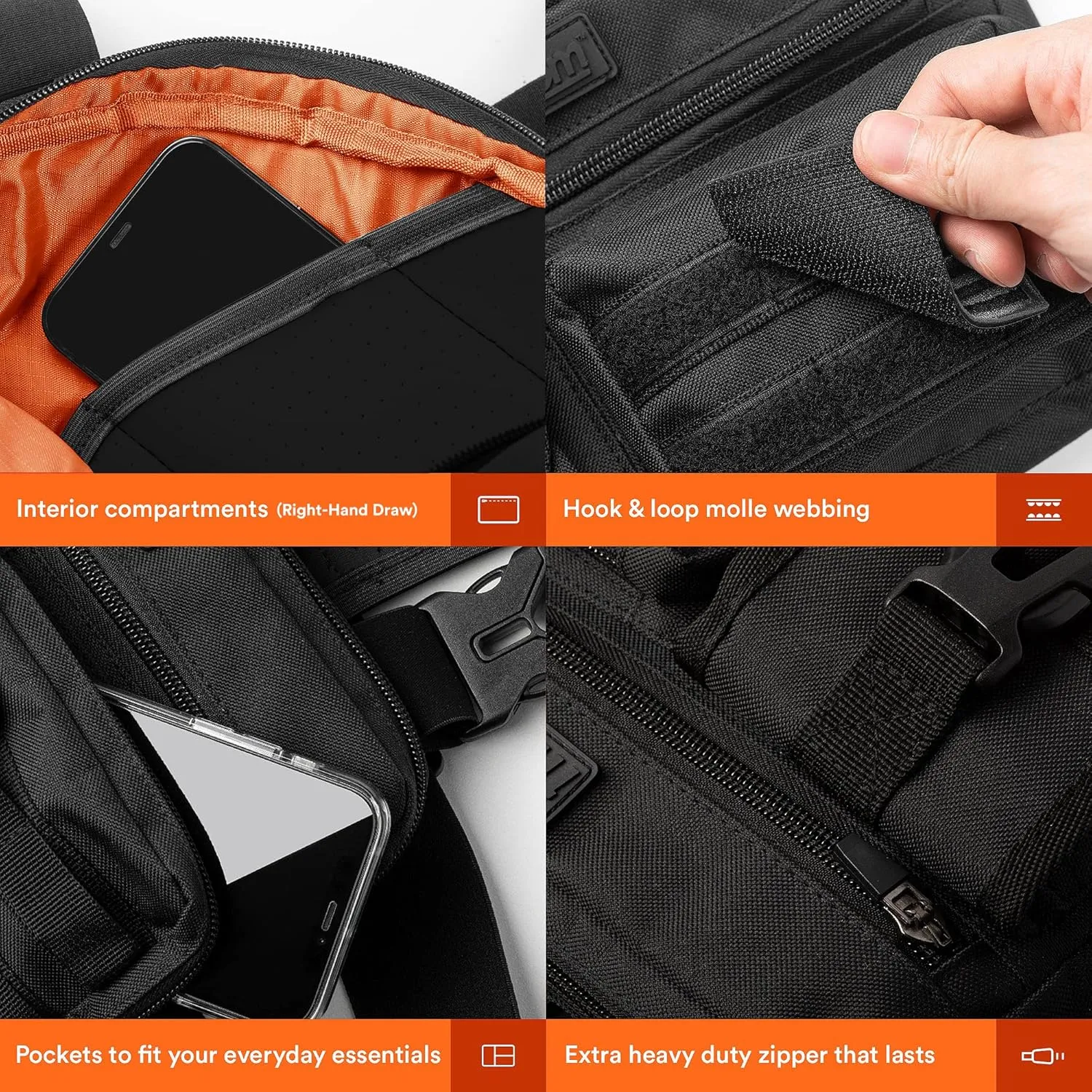 Fitdom Tactical Inspired Sports Utility Chest Pack. Chest Bag For Men With Built-In Phone Holder. This EDC Rig Pouch Vest is Perfect For Workouts, Cycling & Hiking