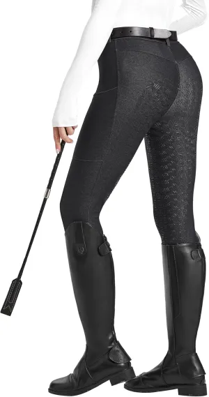 FitsT4 Sports Women's Denim Riding Breeches with Pockets Full Seat Horseback Riding Pants Equestrian Breeches for Women
