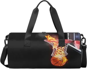 Flame Basketball Travel Duffel Bag Specialized Basketball Frame Sports Gym Bag Men Women Sports Travel Luggage Bag 17.6”×9”×9 “ Duffel Bag Weekend Overnight Gym Bag Nvenient For Carrying