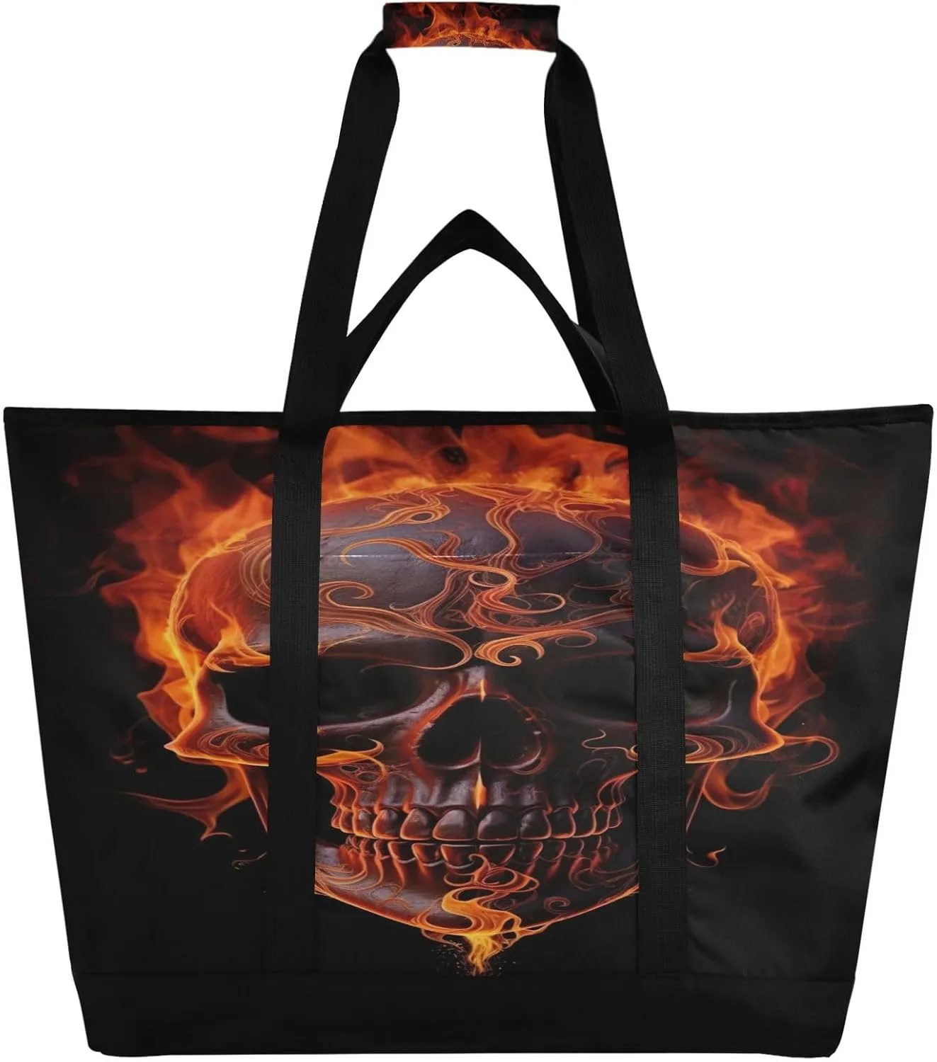 Flame Skull Reusable Insulated Lunchbox Cooler Bag, Leakproof Kitchen Grocery Bag Collapsible Portable Cooler Tote Bag for Picnic, Camping, Office, Travel