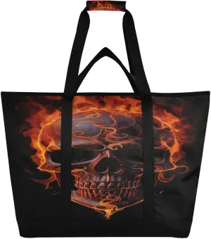 Flame Skull Reusable Insulated Lunchbox Cooler Bag, Leakproof Kitchen Grocery Bag Collapsible Portable Cooler Tote Bag for Picnic, Camping, Office, Travel