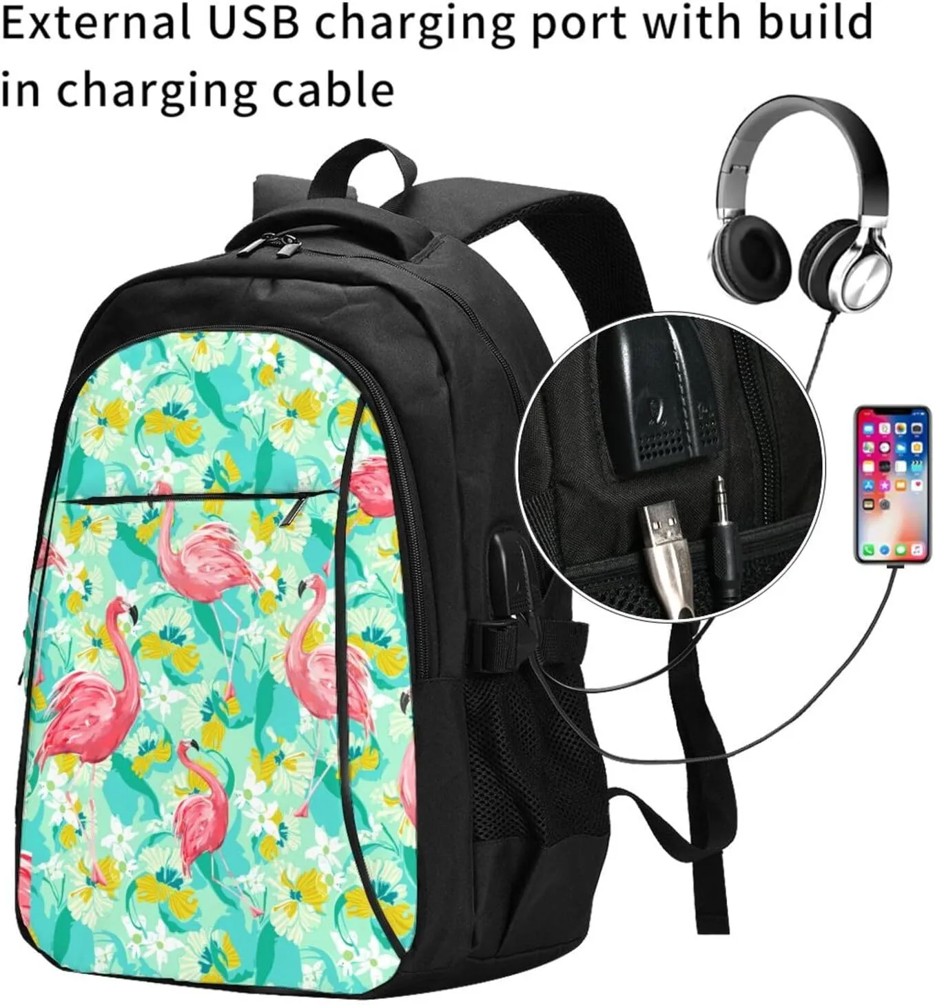 Flamingo Travel Laptop Backpack,18 Inch Carry on Backpack for Men Women with USB Port, Work Computer Backpack