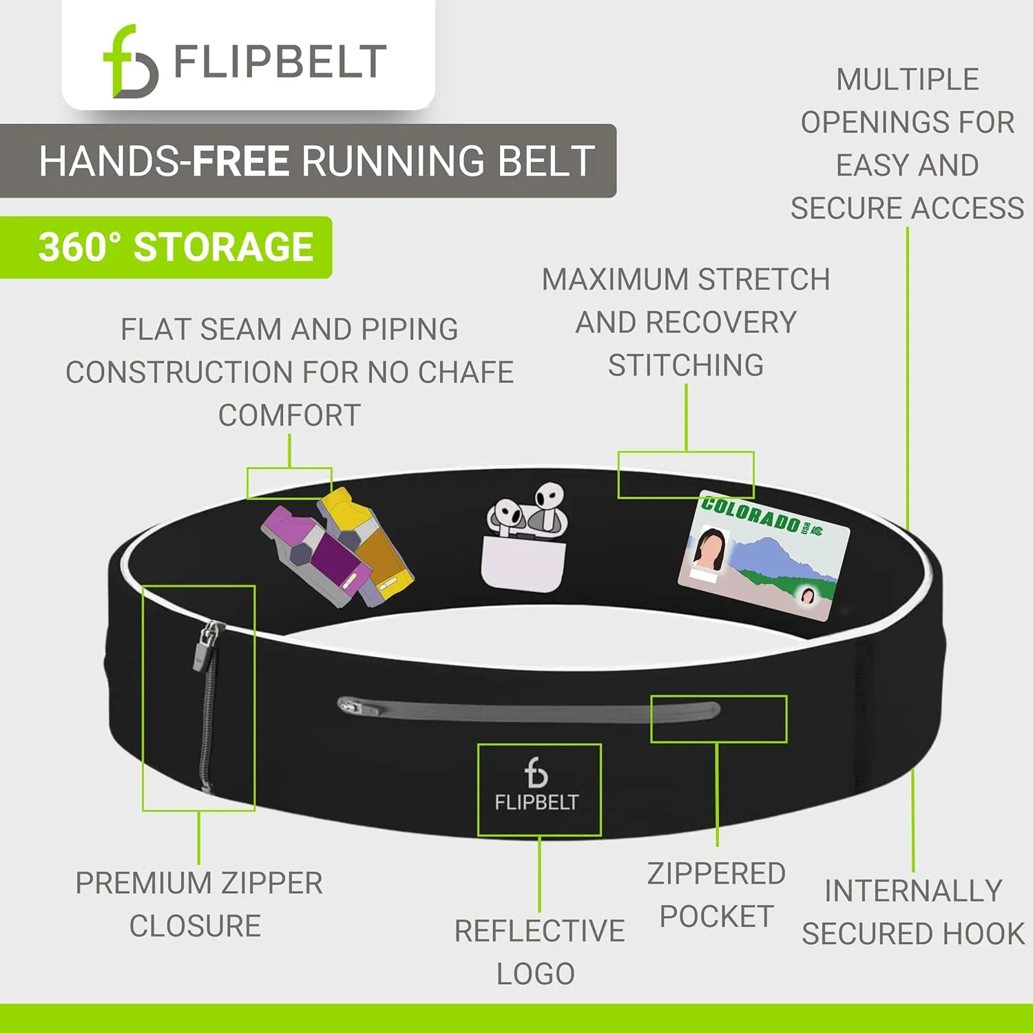 FlipBelt Elite Lightweight Tubular Running Belt for Phone & Running Storage, USA Company