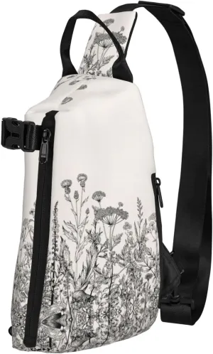Floral Herbs Botanical Engraving Print Trend Casual Crossbody Chest Bag Multipurpose Cross Body Shoulder Bag