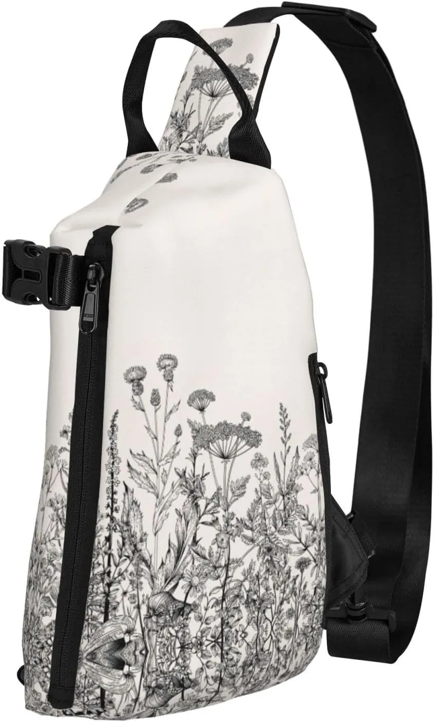 Floral Herbs Botanical Engraving Print Trend Casual Crossbody Chest Bag Multipurpose Cross Body Shoulder Bag