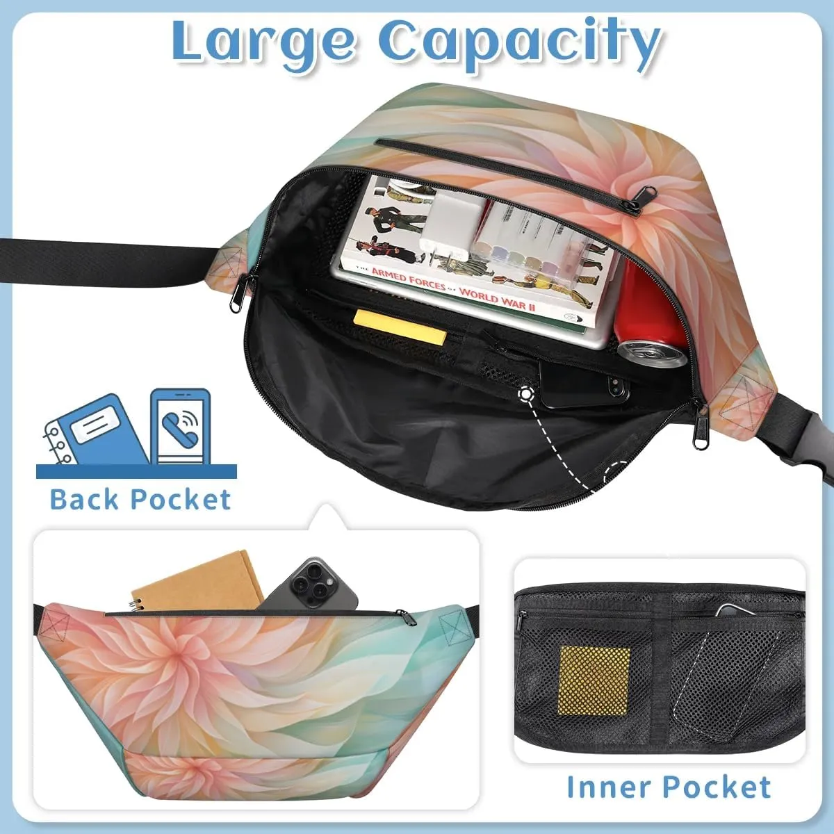 Flower Abstract Sling Bag Crossbody Backpack Chest Daypack for Women Sport Travel Hiking Casual Bag Multipurpose Waist Pack With Zipper Closure Adjustable Strap Shoulder Bag