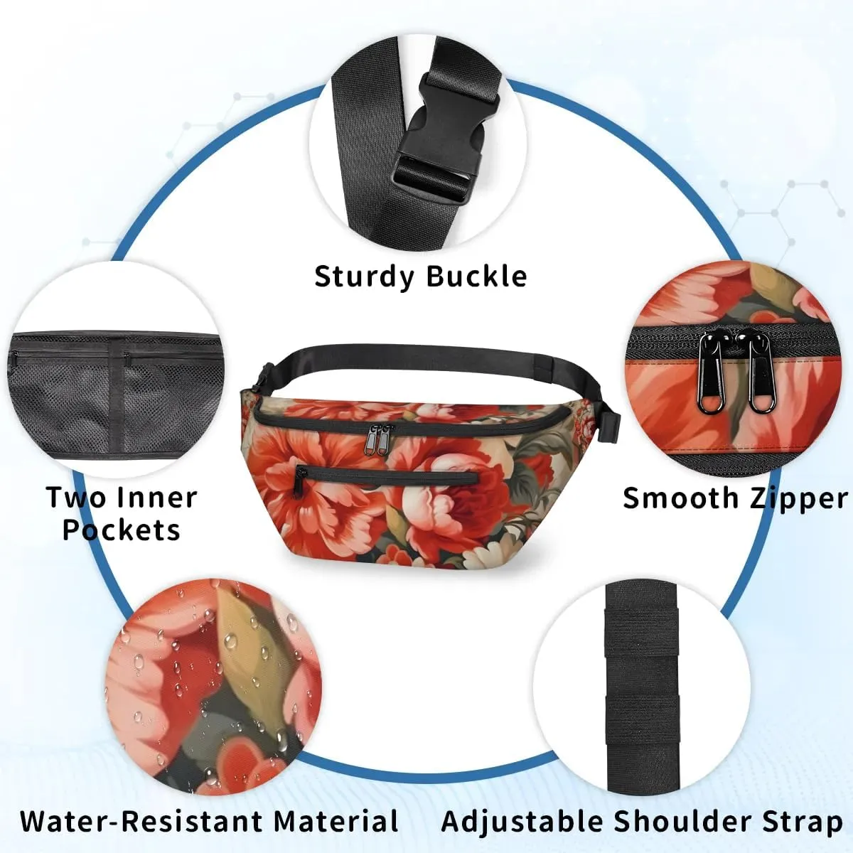Flower Gird Pattern Sling Bag Crossbody Backpack Chest Daypack for Women Sport Travel Hiking Casual Bag Multipurpose Waist Pack With Zipper Closure Adjustable Strap Shoulder Bag