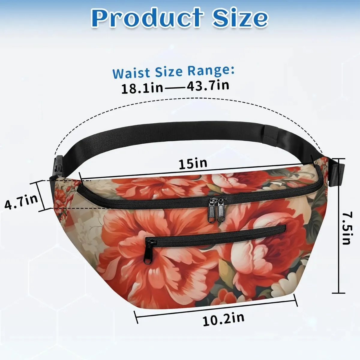 Flower Gird Pattern Sling Bag Crossbody Backpack Chest Daypack for Women Sport Travel Hiking Casual Bag Multipurpose Waist Pack With Zipper Closure Adjustable Strap Shoulder Bag