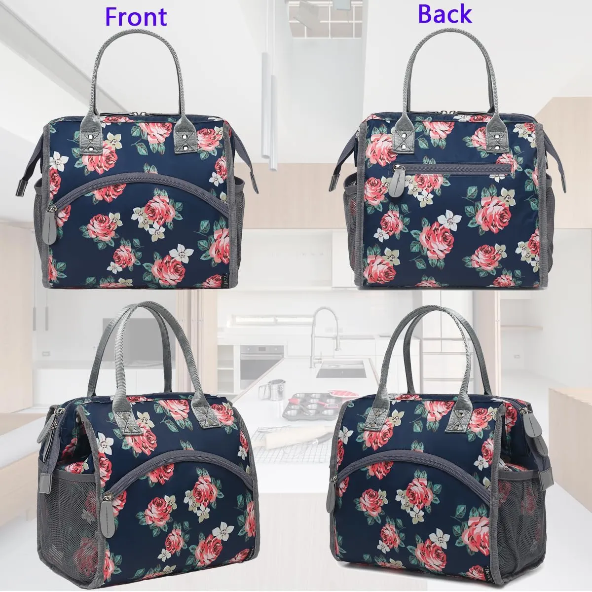 FlowFly Insulated Lunch Bag for Women, Men, Large and Reusable, Handle, Work and Travel Tote and Meal Prep Organizer, Rose