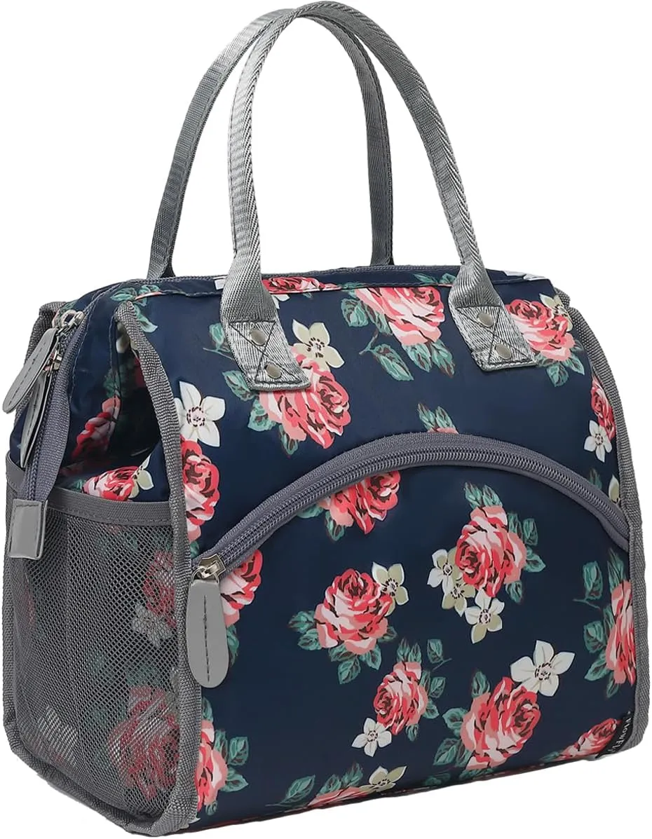 FlowFly Insulated Lunch Bag for Women, Men, Large and Reusable, Handle, Work and Travel Tote and Meal Prep Organizer, Rose