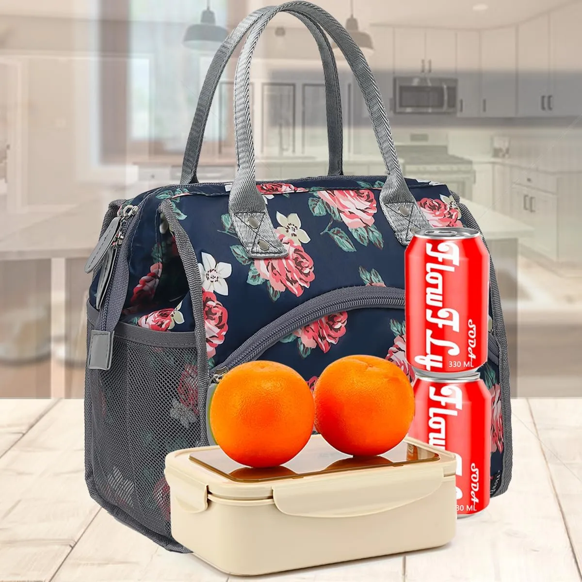 FlowFly Insulated Lunch Bag for Women, Men, Large and Reusable, Handle, Work and Travel Tote and Meal Prep Organizer, Rose